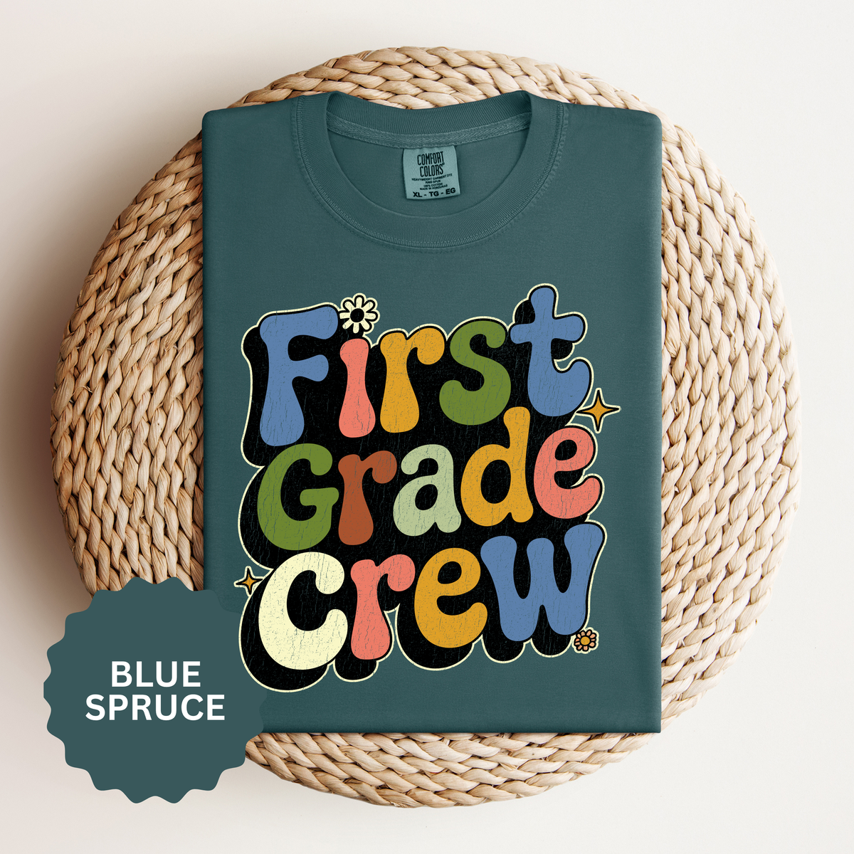 First Grade Crew T-Shirt, Retro Teacher Team Graphic Tee, Elementary School Staff Gift, First Day Classroom Outfit, Grade One Shirt