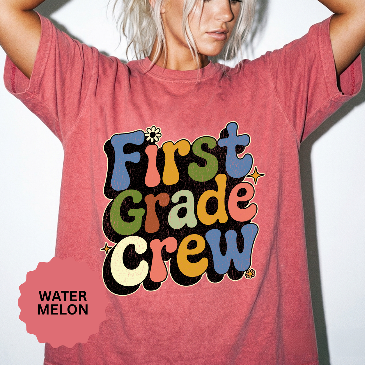 First Grade Crew T-Shirt, Retro Teacher Team Graphic Tee, Elementary School Staff Gift, First Day Classroom Outfit, Grade One Shirt