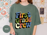First Grade Crew T-Shirt, Retro Teacher Team Graphic Tee, Elementary School Staff Gift, First Day Classroom Outfit, Grade One Shirt