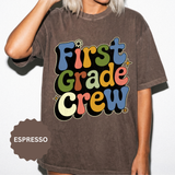 First Grade Crew T-Shirt, Retro Teacher Team Graphic Tee, Elementary School Staff Gift, First Day Classroom Outfit, Grade One Shirt