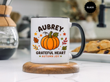 Personalized Pumpkin Name Mug, Custom Aubrey Fall Coffee Cup, Grateful Heart Autumn Gift for Her, Thanksgiving Birthday Keepsake Gift