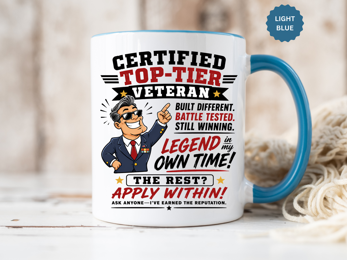 Funny Veteran Coffee Mug, Certified Top Tier Veteran Cup, Military Retirement Gift for Him, Veterans Day Birthday Present, Veteran Humor