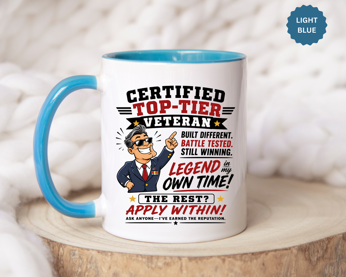 Funny Veteran Coffee Mug, Certified Top Tier Veteran Cup, Military Retirement Gift for Him, Veterans Day Birthday Present, Veteran Humor