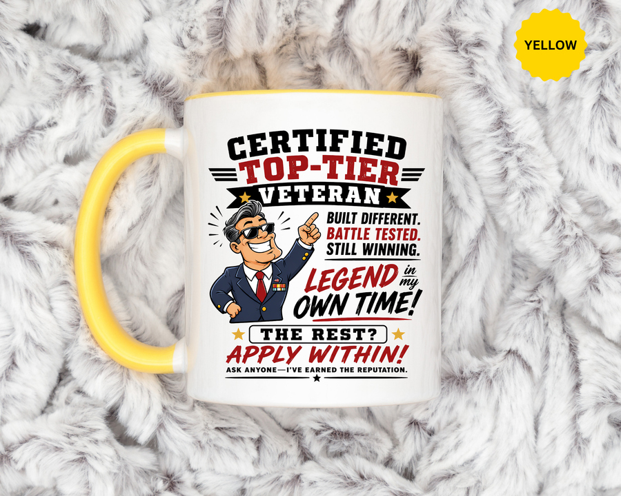 Funny Veteran Coffee Mug, Certified Top Tier Veteran Cup, Military Retirement Gift for Him, Veterans Day Birthday Present, Veteran Humor