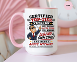 Funny Veteran Coffee Mug, Certified Top Tier Veteran Cup, Military Retirement Gift for Him, Veterans Day Birthday Present, Veteran Humor