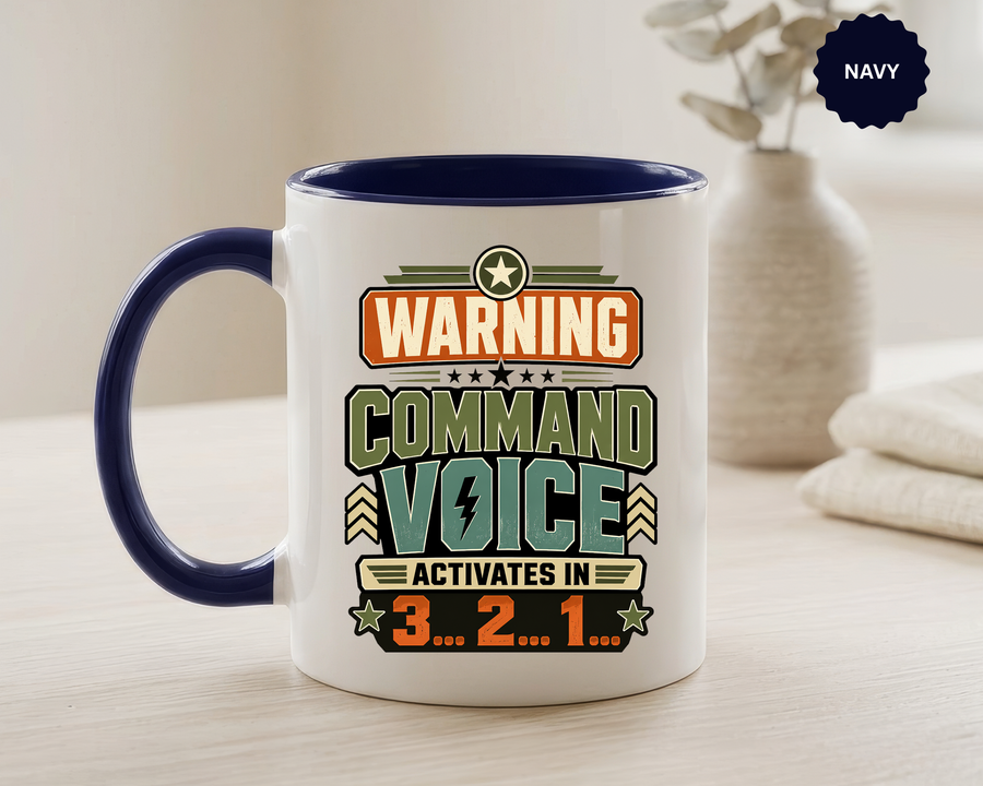 Funny Military Command Voice Mug, Warning Countdown Coffee Cup, Army Dad or Veteran Gift for Him, Retirement Birthday Humor Present