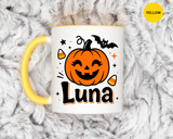 Personalized Halloween Name Mug, Custom Luna Pumpkin Coffee Cup, Cute Kids Trick or Treat Gift, Fall Birthday Present for Little Girl