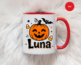 Personalized Halloween Name Mug, Custom Luna Pumpkin Coffee Cup, Cute Kids Trick or Treat Gift, Fall Birthday Present for Little Girl