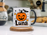 Personalized Halloween Name Mug, Custom Luna Pumpkin Coffee Cup, Cute Kids Trick or Treat Gift, Fall Birthday Present for Little Girl