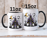 Cute Haunted House Mug, Kawaii Ghost Halloween Coffee Cup, Spooky Season Gift for Her, Purple Witchy Decor, Cozy Fall Birthday Present
