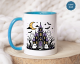 Cute Haunted House Mug, Kawaii Ghost Halloween Coffee Cup, Spooky Season Gift for Her, Purple Witchy Decor, Cozy Fall Birthday Present