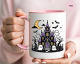Cute Haunted House Mug, Kawaii Ghost Halloween Coffee Cup, Spooky Season Gift for Her, Purple Witchy Decor, Cozy Fall Birthday Present