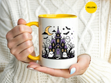 Cute Haunted House Mug, Kawaii Ghost Halloween Coffee Cup, Spooky Season Gift for Her, Purple Witchy Decor, Cozy Fall Birthday Present