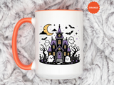 Cute Haunted House Mug, Kawaii Ghost Halloween Coffee Cup, Spooky Season Gift for Her, Purple Witchy Decor, Cozy Fall Birthday Present
