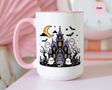 Cute Haunted House Mug, Kawaii Ghost Halloween Coffee Cup, Spooky Season Gift for Her, Purple Witchy Decor, Cozy Fall Birthday Present