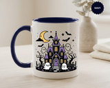 Cute Haunted House Mug, Kawaii Ghost Halloween Coffee Cup, Spooky Season Gift for Her, Purple Witchy Decor, Cozy Fall Birthday Present