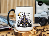 Cute Haunted House Mug, Kawaii Ghost Halloween Coffee Cup, Spooky Season Gift for Her, Purple Witchy Decor, Cozy Fall Birthday Present
