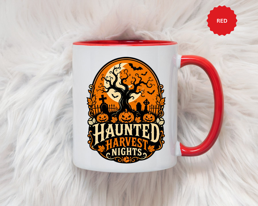 Haunted Harvest Halloween Mug, Vintage Pumpkin Coffee Cup, Spooky Autumn Gift for Her, Gothic Fall Kitchen Decor, October Birthday Present