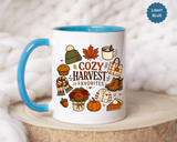Cozy Harvest Coffee Mug, Cute Autumn Favorites Cup, Fall Gift for Her, Pumpkin Spice Lover Birthday Present, Thanksgiving Kitchen Decor
