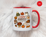 Cozy Harvest Coffee Mug, Cute Autumn Favorites Cup, Fall Gift for Her, Pumpkin Spice Lover Birthday Present, Thanksgiving Kitchen Decor