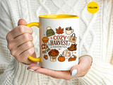 Cozy Harvest Coffee Mug, Cute Autumn Favorites Cup, Fall Gift for Her, Pumpkin Spice Lover Birthday Present, Thanksgiving Kitchen Decor
