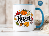 Personalized Fall Name Mug, Custom Hazel Pumpkin Coffee Cup, Autumn Birthday Gift for Her, Thanksgiving Keepsake, Cozy Seasonal Present