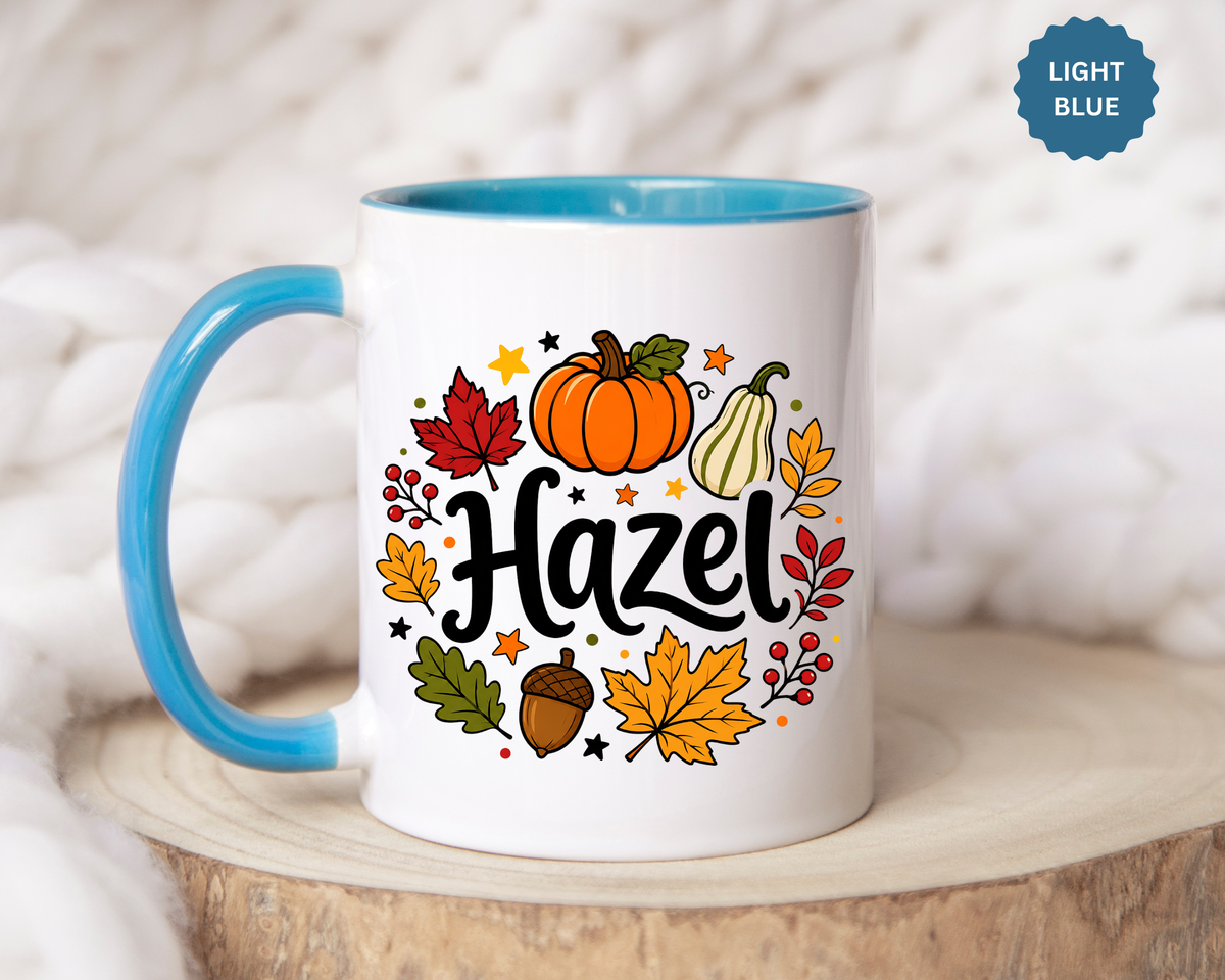 Personalized Fall Name Mug, Custom Hazel Pumpkin Coffee Cup, Autumn Birthday Gift for Her, Thanksgiving Keepsake, Cozy Seasonal Present