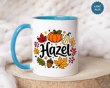 Personalized Fall Name Mug, Custom Hazel Pumpkin Coffee Cup, Autumn Birthday Gift for Her, Thanksgiving Keepsake, Cozy Seasonal Present