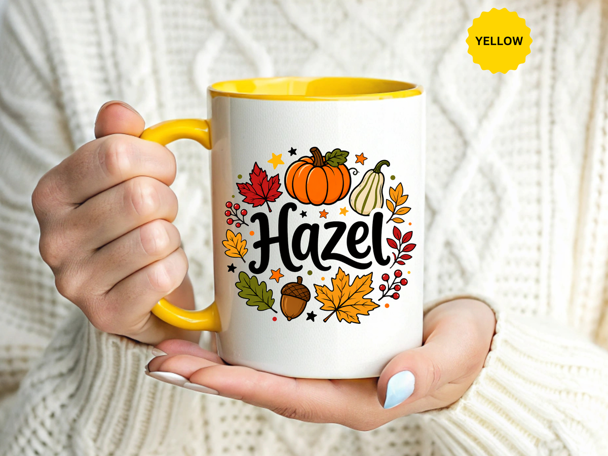Personalized Fall Name Mug, Custom Hazel Pumpkin Coffee Cup, Autumn Birthday Gift for Her, Thanksgiving Keepsake, Cozy Seasonal Present