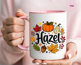Personalized Fall Name Mug, Custom Hazel Pumpkin Coffee Cup, Autumn Birthday Gift for Her, Thanksgiving Keepsake, Cozy Seasonal Present