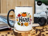 Personalized Fall Name Mug, Custom Hazel Pumpkin Coffee Cup, Autumn Birthday Gift for Her, Thanksgiving Keepsake, Cozy Seasonal Present