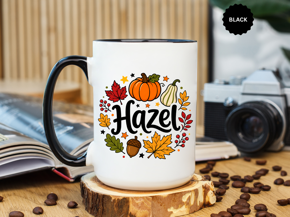 Personalized Fall Name Mug, Custom Hazel Pumpkin Coffee Cup, Autumn Birthday Gift for Her, Thanksgiving Keepsake, Cozy Seasonal Present