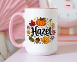 Personalized Fall Name Mug, Custom Hazel Pumpkin Coffee Cup, Autumn Birthday Gift for Her, Thanksgiving Keepsake, Cozy Seasonal Present