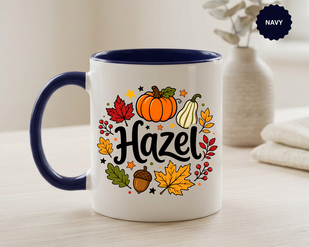 Personalized Fall Name Mug, Custom Hazel Pumpkin Coffee Cup, Autumn Birthday Gift for Her, Thanksgiving Keepsake, Cozy Seasonal Present