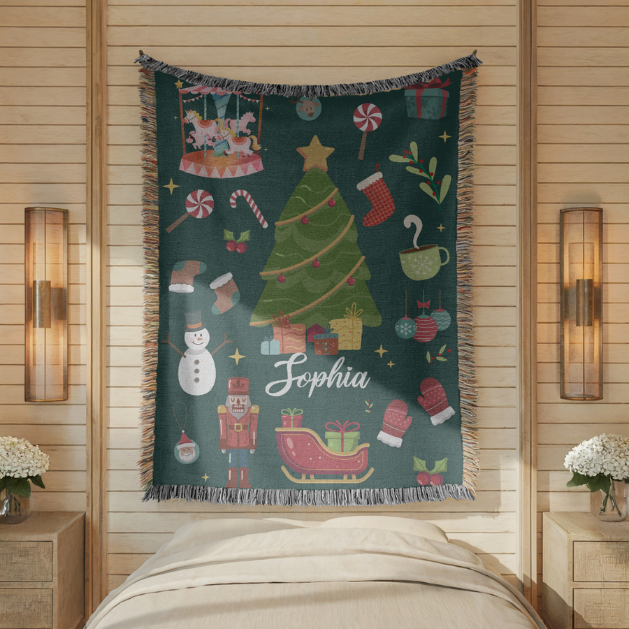 Vintage Christmas Tree Blanket, Retro Holiday Throw for Cozy Winter Home Decor, Whimsical Festive Sofa Blanket, Christmas Gift for Family