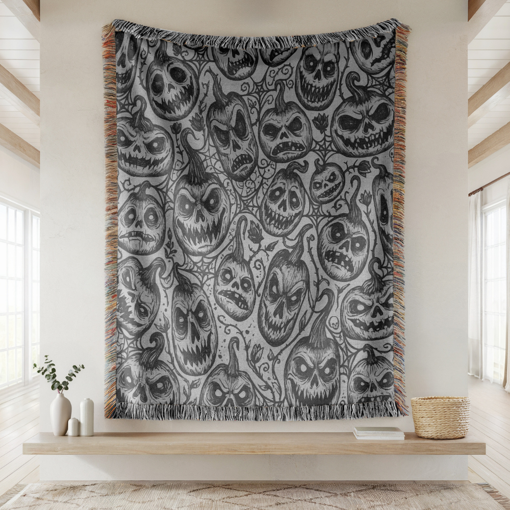 Creepy Pumpkin Halloween Blanket, Black and White Jack O Lantern Throw for Gothic Home Decor, Spooky Horror Sofa Blanket, Halloween Gift