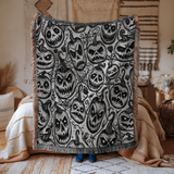 Creepy Pumpkin Halloween Blanket, Black and White Jack O Lantern Throw for Gothic Home Decor, Spooky Horror Sofa Blanket, Halloween Gift