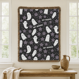 Cute Ghost Halloween Blanket, Hey Boo Boo Spooky Throw for Cozy Fall Home Decor, Black Gothic Sofa Blanket, Halloween Gift for Ghost Lovers