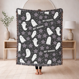 Cute Ghost Halloween Blanket, Hey Boo Boo Spooky Throw for Cozy Fall Home Decor, Black Gothic Sofa Blanket, Halloween Gift for Ghost Lovers