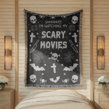 Scary Movies Halloween Blanket, Spooky Horror Movie Throw for Gothic Home Decor, Skull and Spider Web Sofa Blanket, Horror Fan Gift