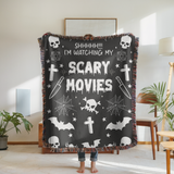 Scary Movies Halloween Blanket, Spooky Horror Movie Throw for Gothic Home Decor, Skull and Spider Web Sofa Blanket, Horror Fan Gift