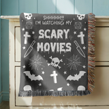 Scary Movies Halloween Blanket, Spooky Horror Movie Throw for Gothic Home Decor, Skull and Spider Web Sofa Blanket, Horror Fan Gift