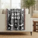 Scary Movies Halloween Blanket, Spooky Horror Movie Throw for Gothic Home Decor, Skull and Spider Web Sofa Blanket, Horror Fan Gift