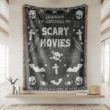 Scary Movies Halloween Blanket, Spooky Horror Movie Throw for Gothic Home Decor, Skull and Spider Web Sofa Blanket, Horror Fan Gift