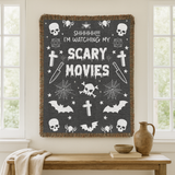 Scary Movies Halloween Blanket, Spooky Horror Movie Throw for Gothic Home Decor, Skull and Spider Web Sofa Blanket, Horror Fan Gift