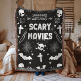 Scary Movies Halloween Blanket, Spooky Horror Movie Throw for Gothic Home Decor, Skull and Spider Web Sofa Blanket, Horror Fan Gift