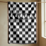 Black and White Checkerboard Blanket, Ghost Pattern Woven Throw, Gothic Room Decor, Spooky Home Accent, Alternative Gift for Teens