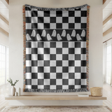 Black and White Checkerboard Blanket, Ghost Pattern Woven Throw, Gothic Room Decor, Spooky Home Accent, Alternative Gift for Teens
