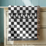 Black and White Checkerboard Blanket, Ghost Pattern Woven Throw, Gothic Room Decor, Spooky Home Accent, Alternative Gift for Teens
