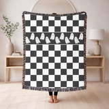 Black and White Checkerboard Blanket, Ghost Pattern Woven Throw, Gothic Room Decor, Spooky Home Accent, Alternative Gift for Teens